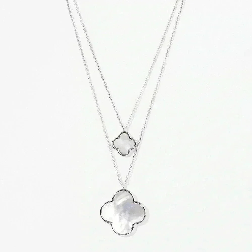 White Gold Quatrefoil Double Necklace